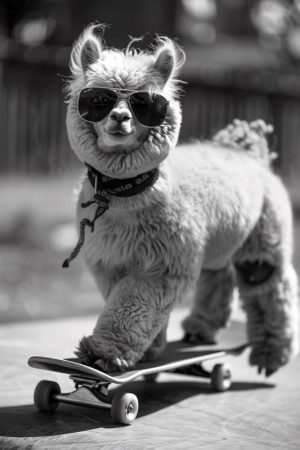 Skateboardende Lama in Zonnebril!
