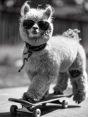 Skateboardende Lama met Stijl!