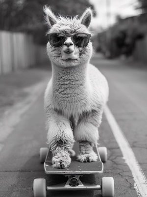 Coolste Alpaca op een Skateboard!