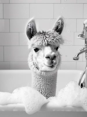 Schattige Alpaca in de Badkuip