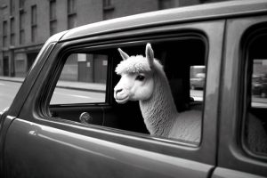 Chillende Alpaca in de Auto