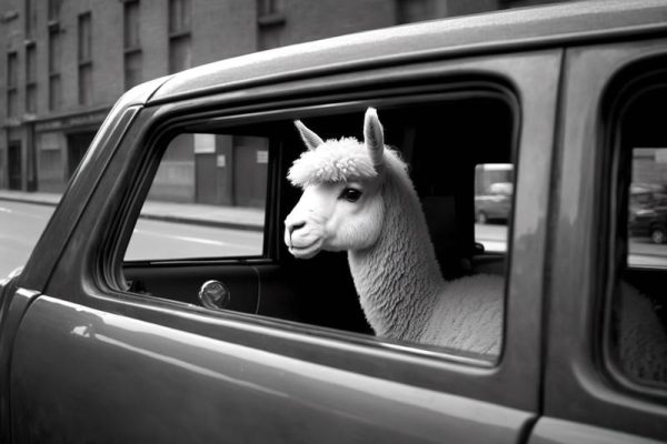Chillende Alpaca in de Auto