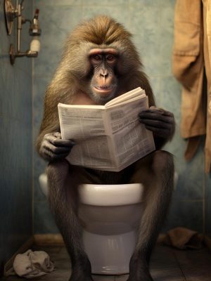 Ontspannen aap met de krant