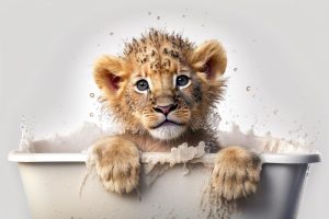 Schattige Leeuwenbaby in bad!