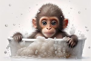 Schattige Aap in Schuim