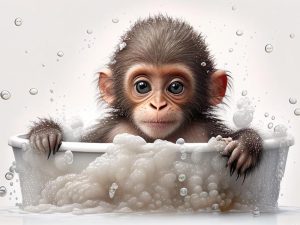 Schattig Aapje in Bad