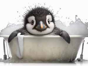 Schattige Pinguïn in Bad!
