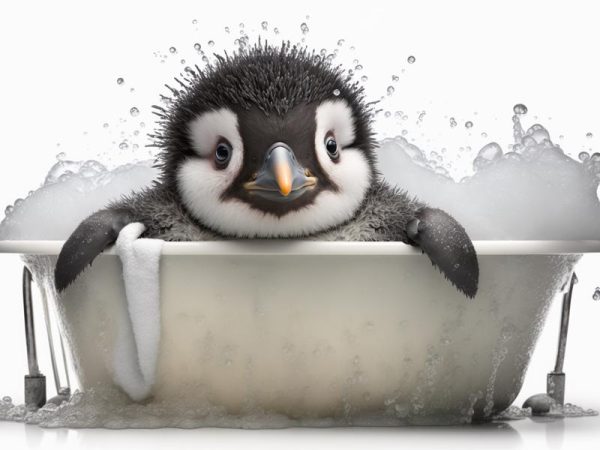 Schattige Pinguïn in Bad!