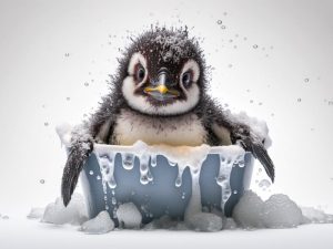Schattige Pinguïn in Bad!