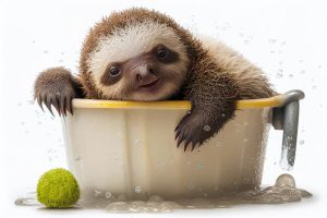 Schattige Luiaard in Bad!