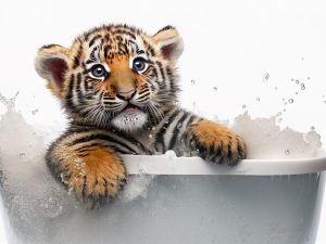 Schattige Tijgerbaby in het Bad!