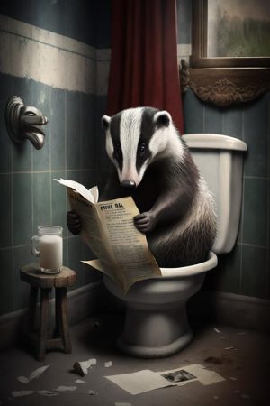 Grappige Wasbeer op het toilet