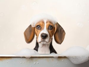 Sprankelende Beagle in Bad