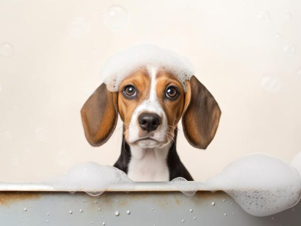 Sprankelende Beagle in Bad