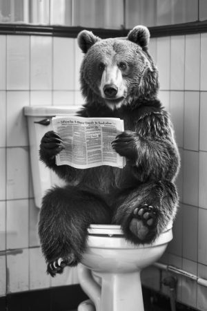De Lezende Beer op het Toilet