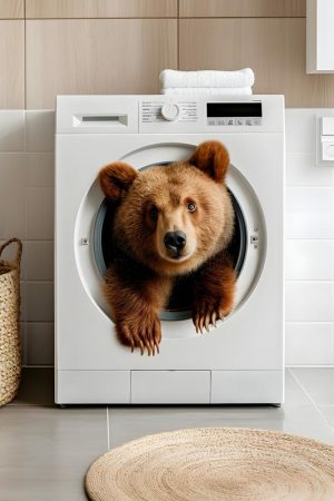Schattige Wasbeer in de Wasmachine