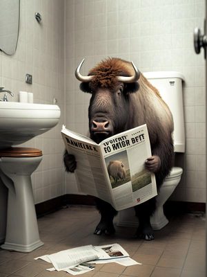 Zittende Bizon in de WC