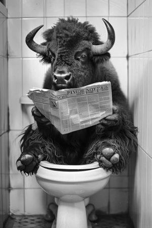 Relaxte Bizon met krant