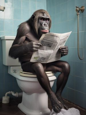 Ontspannen aap op het toilet