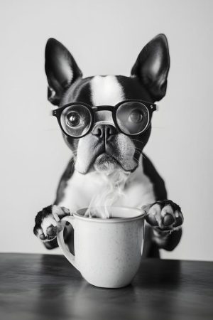 Grappige Hond met Bril en Koffiekop