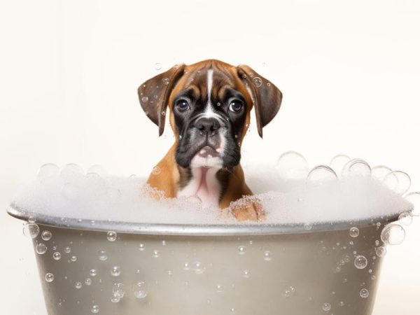 Schattige puppy in een bad!