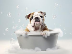 Schattige Bulldog in Bad!