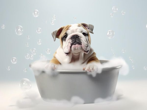 Schattige Bulldog in Bad!