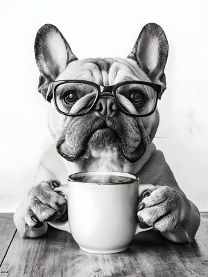 Stijlvolle Franse Bulldog met Koffie