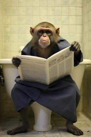 Ontspannen aap met krant