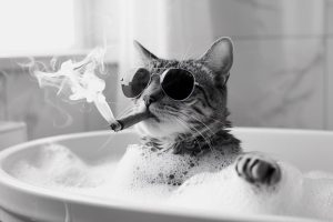 Chillende Kat in Bad
