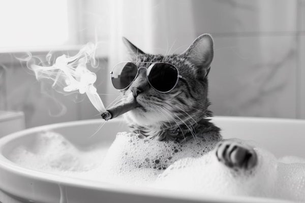 Chillende Kat in Bad