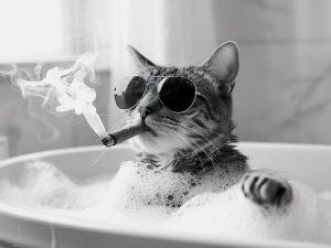 Stoere Kat in Bad!
