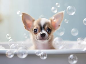 Snoezige Chihuahua in Bad