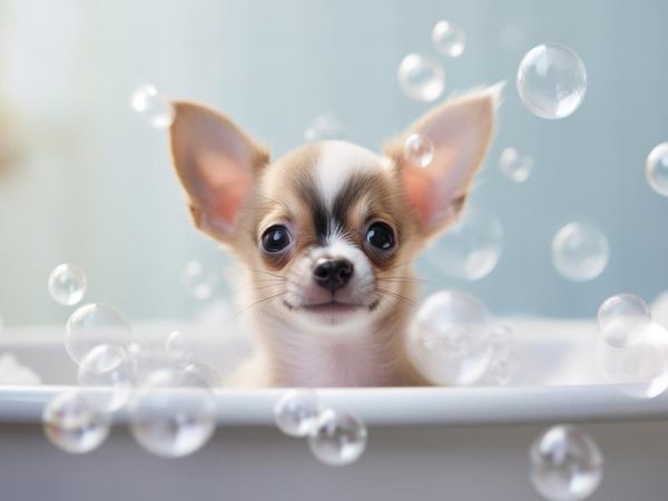Snoezige Chihuahua in Bad