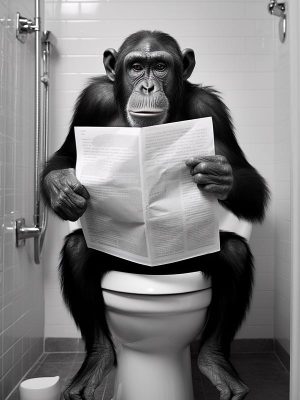 Chimp met Krant op het Toilet