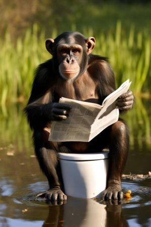 Chillende Chimpanse met Krant