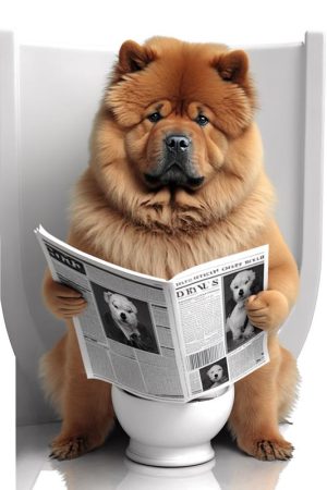 Chillende Chow Chow met Krant