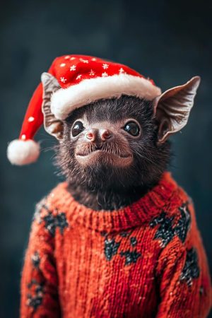 Feestelijke Vleermuis met Kerstmuts
