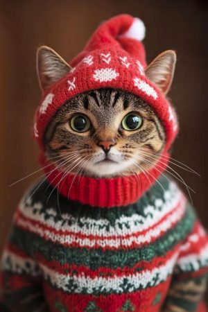 Feestelijke Kat in Kerstmuts!