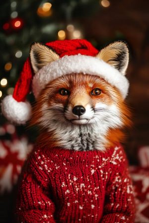 Feestelijke Vos met Kerstmuts