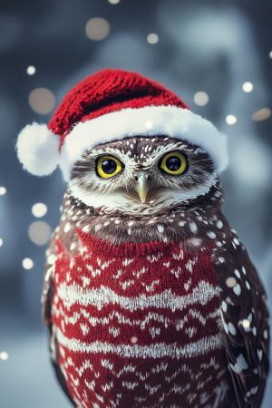 Feestelijke Uil met Santa Hoed