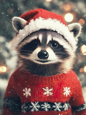 Feestelijke Wasbeer in Kerstsfeer