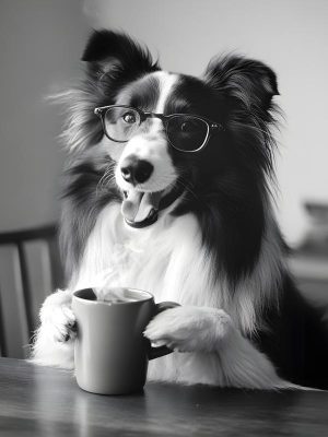 Slimme Hond Geniet van Koffie