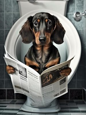 Leesgrage Teckel op Toilet