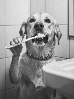 Tandenpoetsende Hond - Voor de Glimlach!
