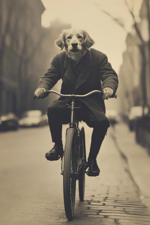 Fietsend Hond in Stijl