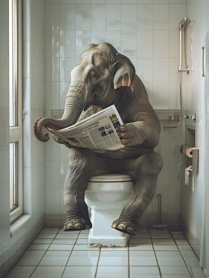 Ontspannen olifant op het toilet