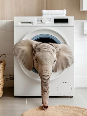 Schattige wasbeer in de wasmachine!