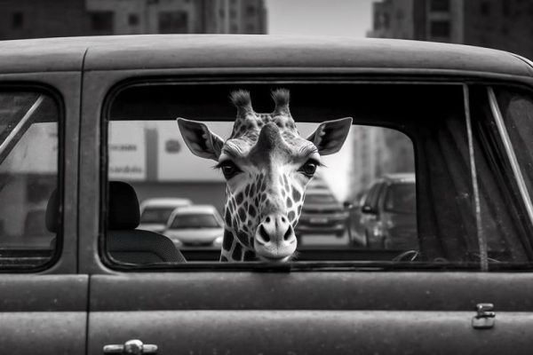Gekke Giraffe in de Auto