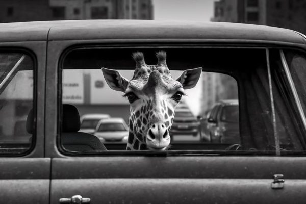 Giraffe in de Auto